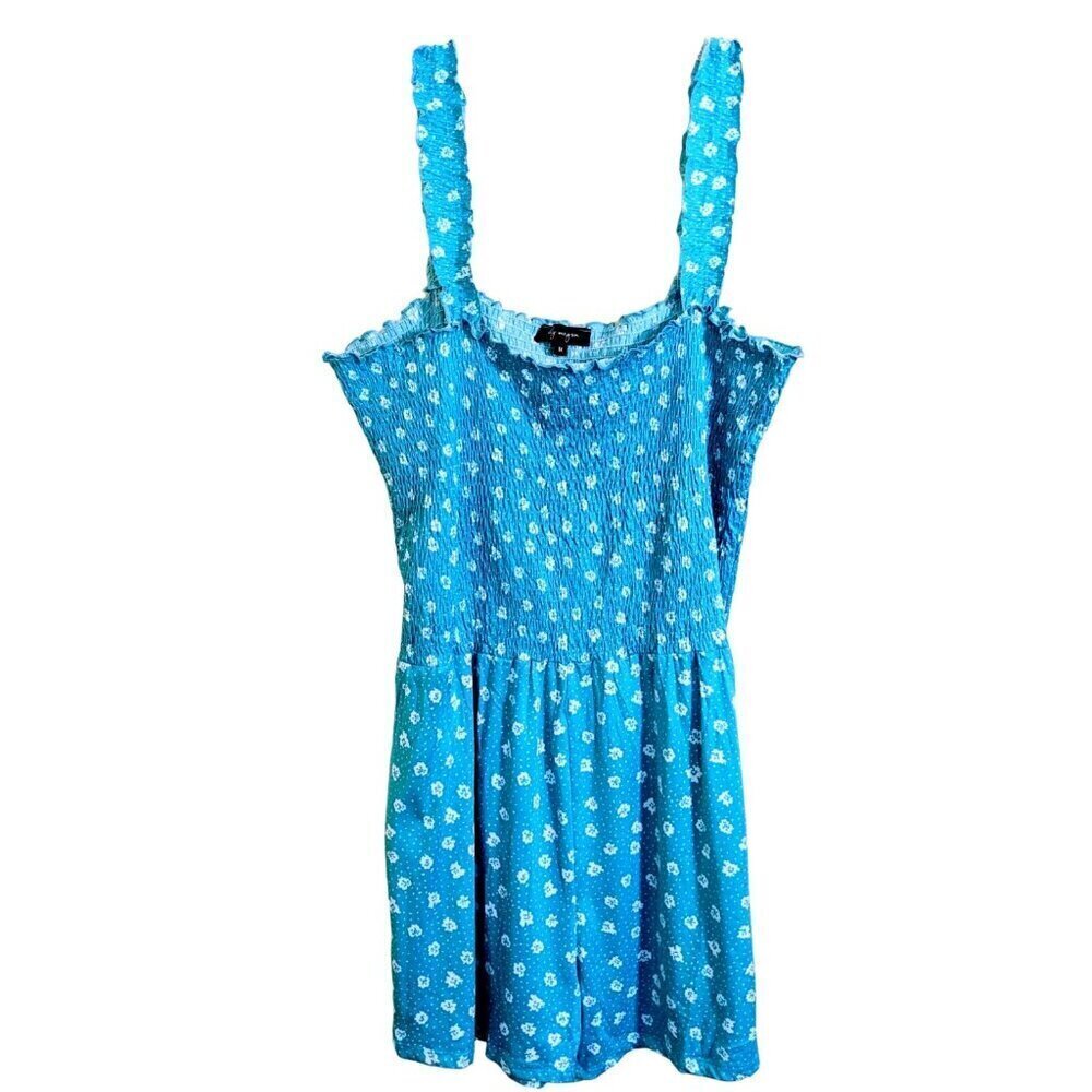 Blue Floral Smocked Sundress Jumpsuit